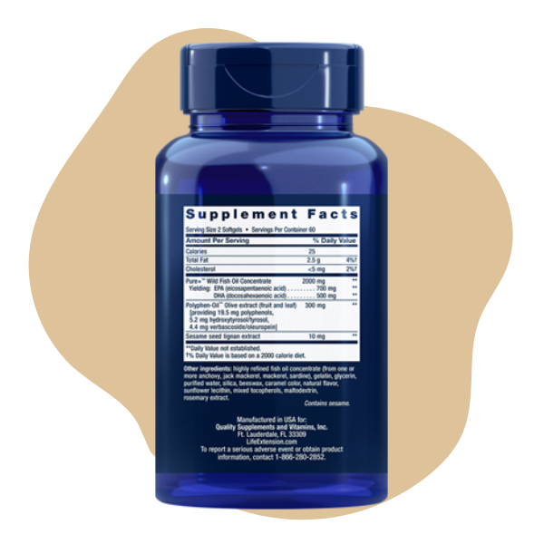 Super Omega-3 EPA/DHA Aceite de Pescado, Lignanos de Sésamo y Extracto de Oliva