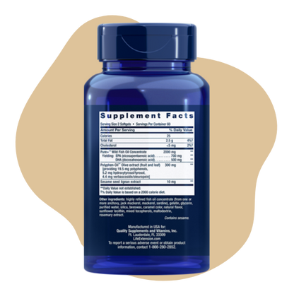 Super Omega-3 EPA/DHA Aceite de Pescado, Lignanos de Sésamo y Extracto de Oliva